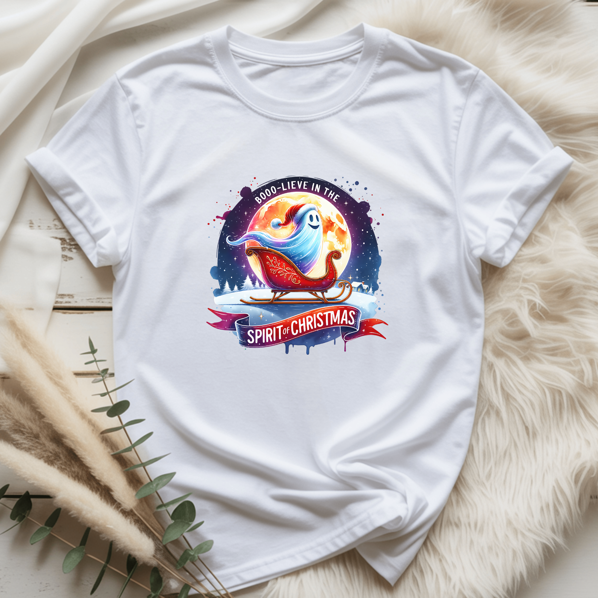 Boolieve the Spirit of Christmas Ghost T-Shirt for Women