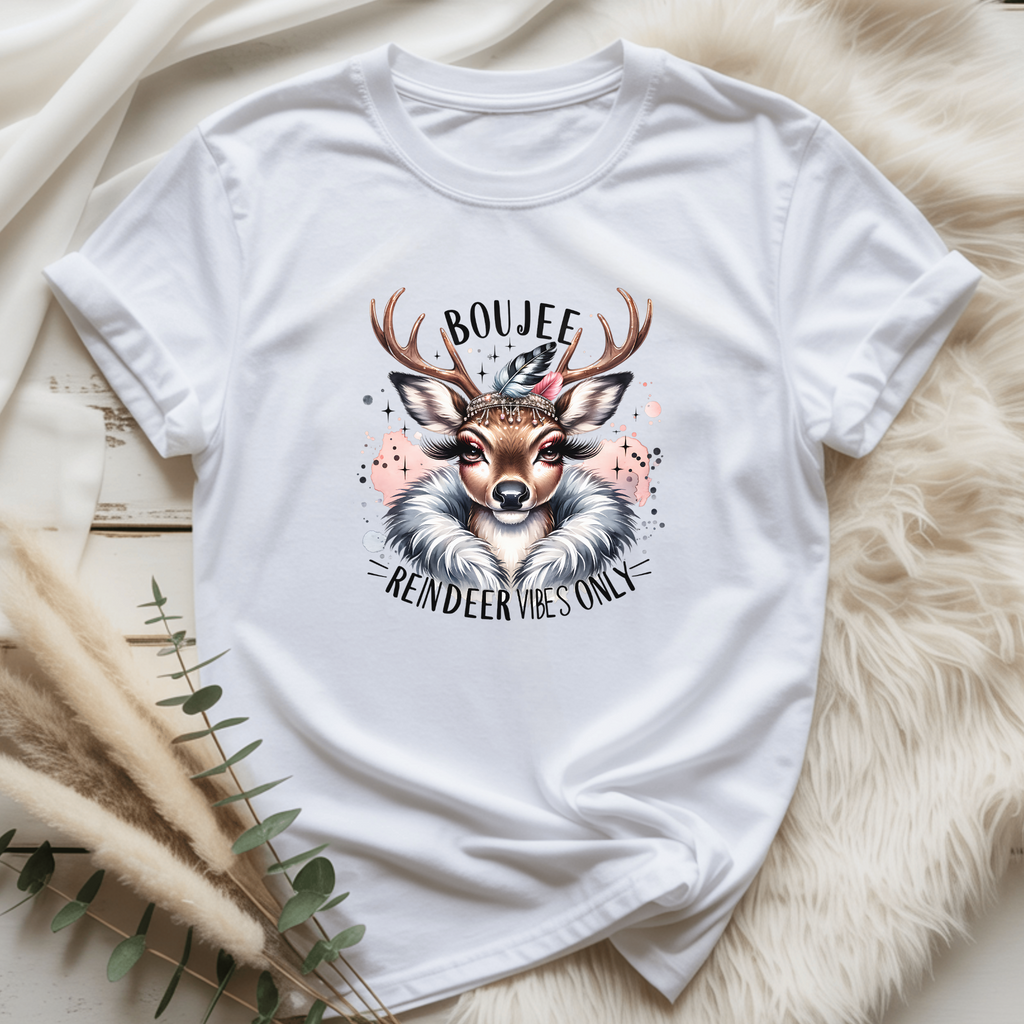 Boujee Reindeer Vibes Only Christmas T-Shirt for Women